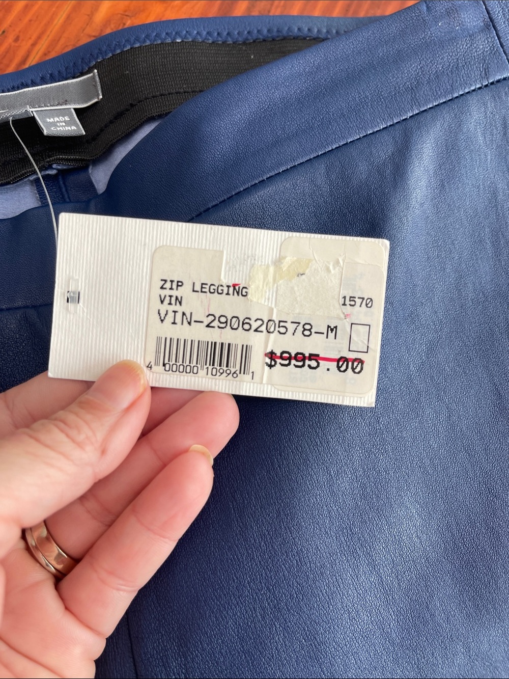 VINCE BLUE LEATHER ZIP LEGGING SIZE M NEW W TAG VIN-290620578